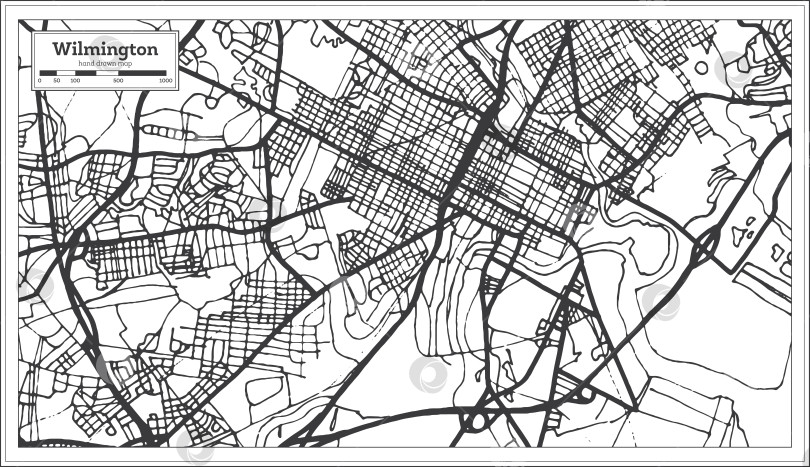 Скачать Карта города Уилмингтон, США, выполненная в ретро-стиле. Схематическая карта.  фотосток Ozero