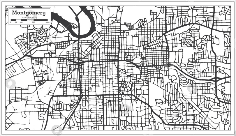 Скачать Карта города Монтгомери, штат Алабама, США, выполненная в ретро-стиле. Схематическая карта.  фотосток Ozero