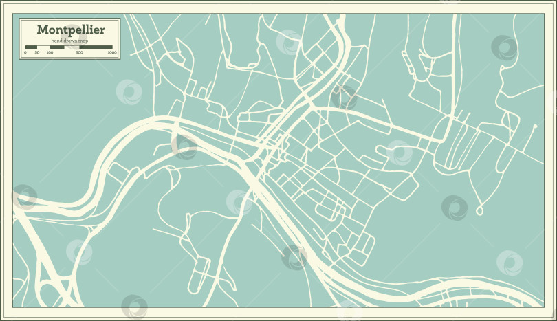 Скачать Карта города Монтпилиер, штат Вермонт, США, выполненная в ретро-стиле. Схематическая карта. фотосток Ozero