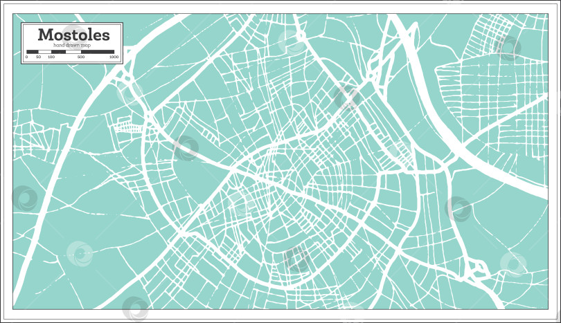 Скачать Карта города Мостолес в Испании, выполненная в ретро-стиле. Схематическая карта. фотосток Ozero