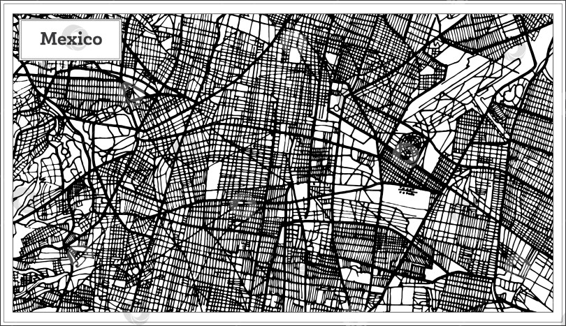 Скачать Карта Мехико в черно-белом цвете. фотосток Ozero