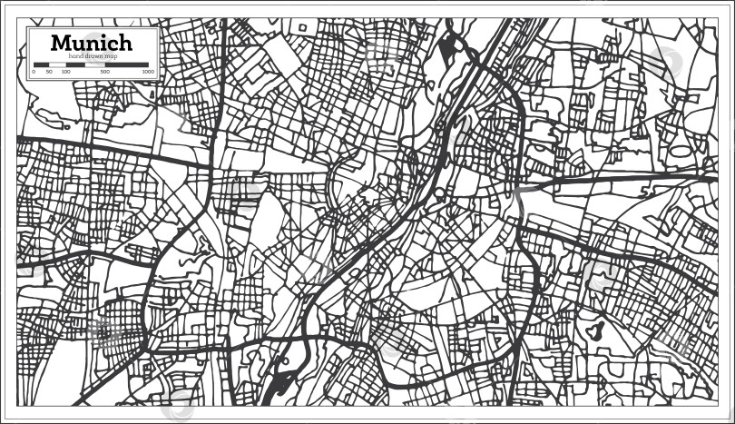 Скачать Карта города Мюнхен, Германия, в стиле ретро. Схематическая карта.  фотосток Ozero