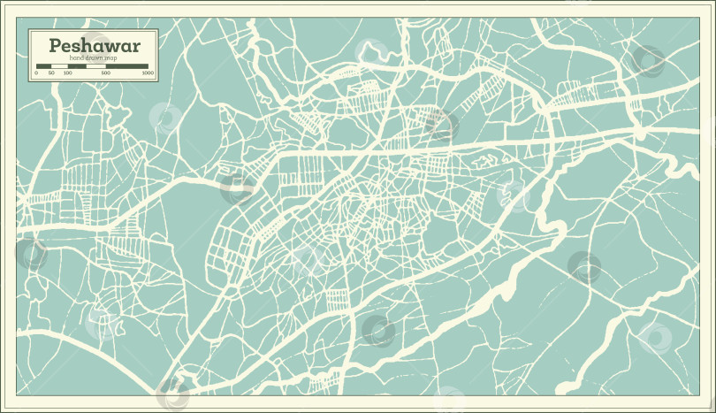 Скачать Карта города Пешавар в Пакистане в стиле ретро. Схема проезда. фотосток Ozero