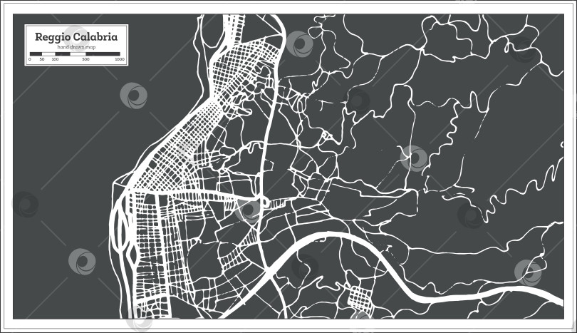 Скачать Карта города Реджо-ди-Калабрия, Италия, выполненная в стиле ретро. Схематическая карта. фотосток Ozero