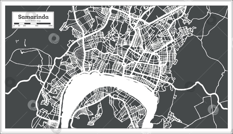 Скачать Карта города Самаринда, Индонезия, выполненная в ретро-стиле. Схематическая карта. фотосток Ozero