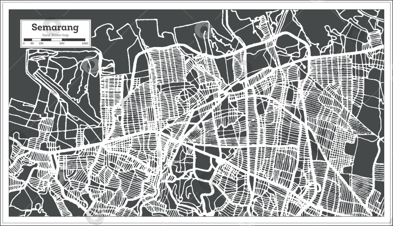 Скачать Карта города Семаранг, Индонезия, выполненная в ретро-стиле. Схематическая карта. фотосток Ozero