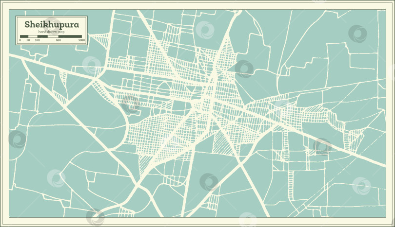 Скачать Карта города Шейхупура в Пакистане, выполненная в стиле ретро. Схематическая карта.  фотосток Ozero