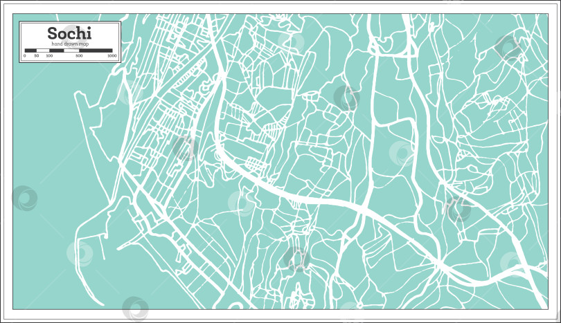 Скачать Карта города Сочи, Россия, выполненная в стиле ретро. Контурная карта. фотосток Ozero