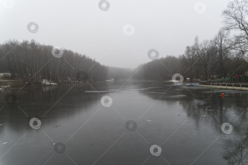 Скачать Хмурая осень. Первый лед на пруду. фотосток Ozero