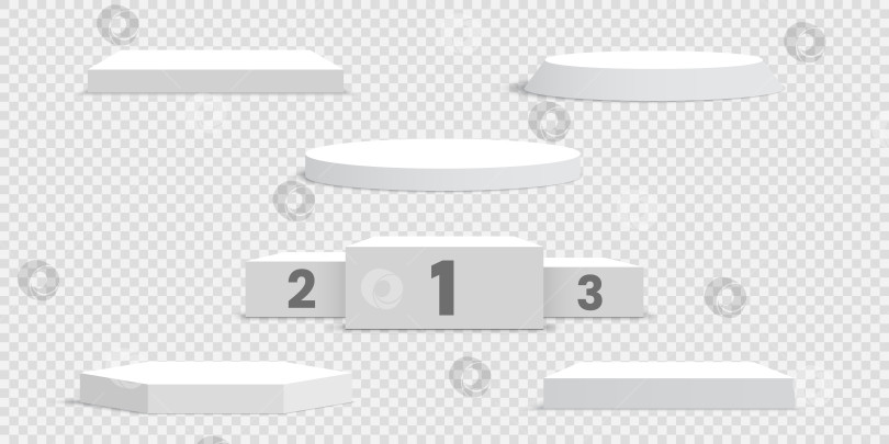 Скачать Набор белых пустых подиумов на прозрачном фоне. Подставки. Сцена. Векторная иллюстрация. фотосток Ozero