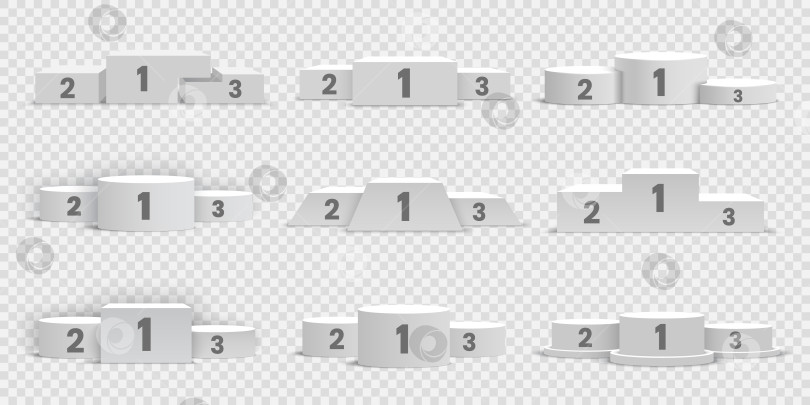 Скачать Набор белых пустых подиумов для победителей. Пьедесталы. Векторная иллюстрация. фотосток Ozero