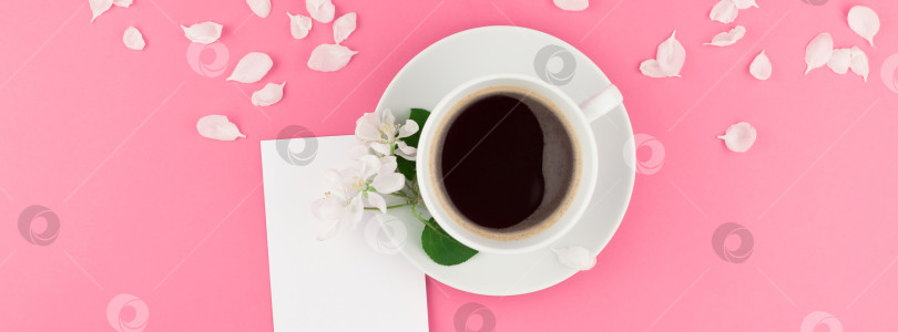 Скачать Плоская композиция из кофе, макета письма и белых лепестков фотосток Ozero
