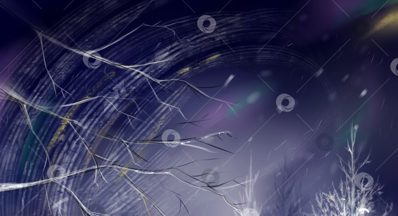 Скачать Акварель фиолетовое ночное небо зимний лес ель снежная буря текстура фона цифровое искусство фотосток Ozero