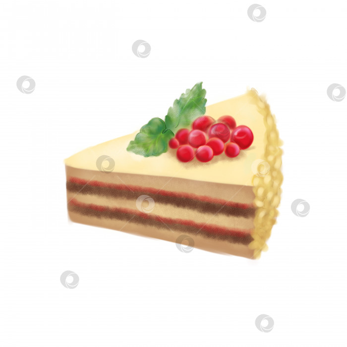 Скачать Цифровой художественный десерт сладкий торт ягоды красной смородины листья мяты фотосток Ozero