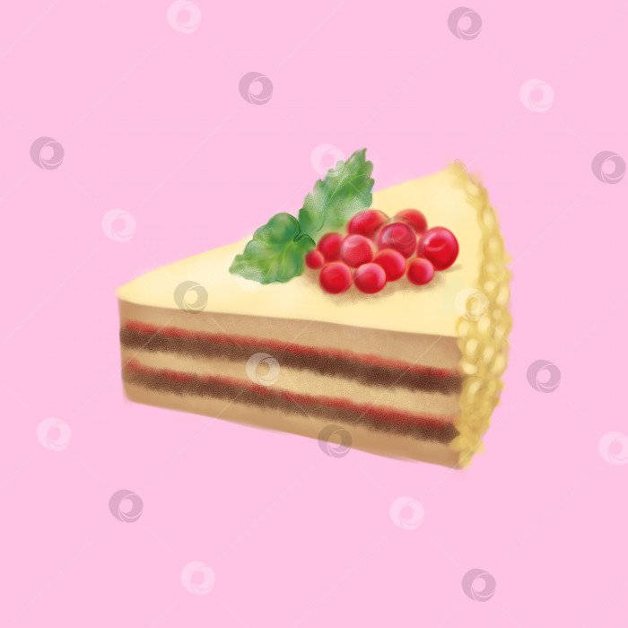Скачать Цифровой художественный десерт сладкий торт ягоды красной смородины листья мяты фотосток Ozero