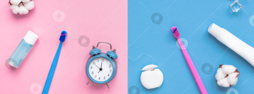 Скачать Средства для гигиены зубов и ухода за полостью рта flatlay фотосток Ozero