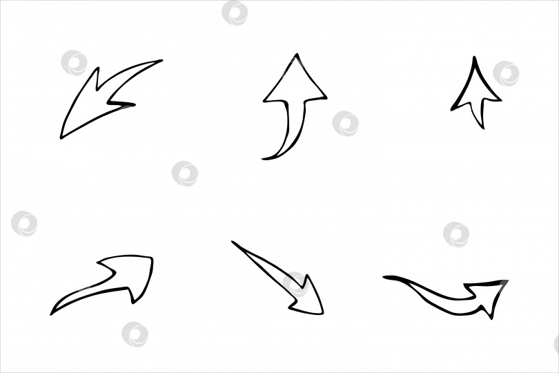 Скачать Коллекция абстрактных каракулей со стрелками, нарисованных вручную, черно-белая векторная иллюстрация фотосток Ozero