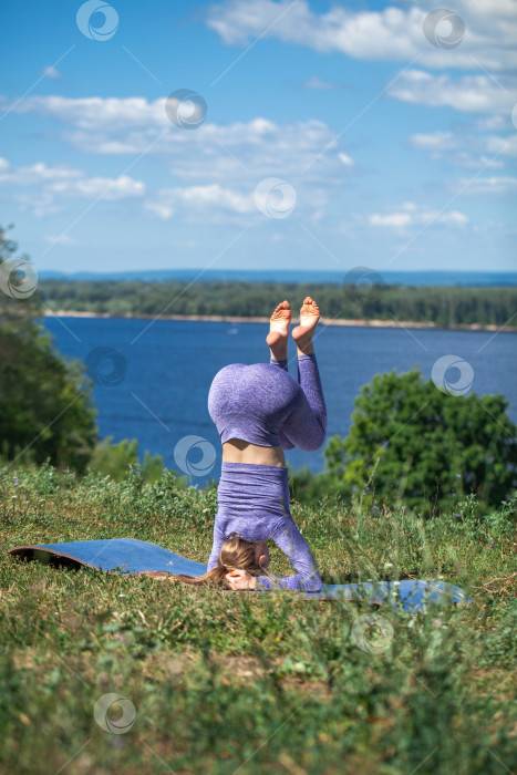 Скачать Фитнес-упражнения. Спортивная женщина занимается гимнастикой  фотосток Ozero