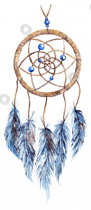 Скачать Акварельный этнический племенной ловец снов из перьев ручной работы изолированное искусство фотосток Ozero