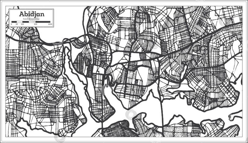 Скачать Карта города Абиджан на побережье Слоновой Кости в ретро-стиле. Схема города. фотосток Ozero
