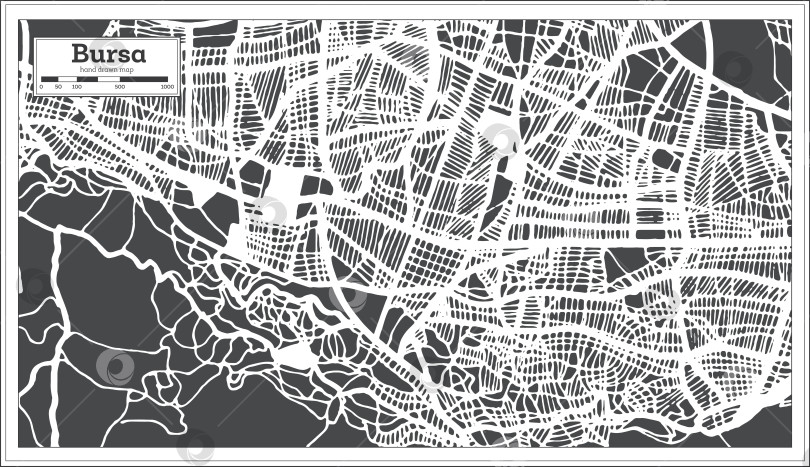 Скачать Карта города Бурса, Турция, выполненная в ретро-стиле. Схематическая карта.  фотосток Ozero