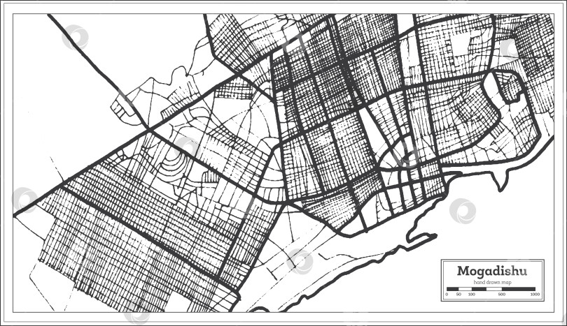 Скачать Карта Могадишо в Сомали в черно-белом цвете. векторная иллюстрация. фотосток Ozero
