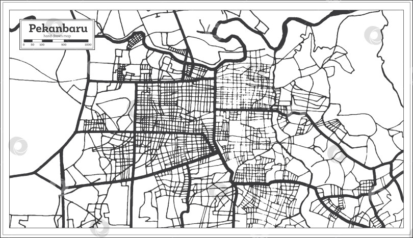 Скачать Черно-белая карта города Пеканбару, Индонезия. Схематическая карта. фотосток Ozero