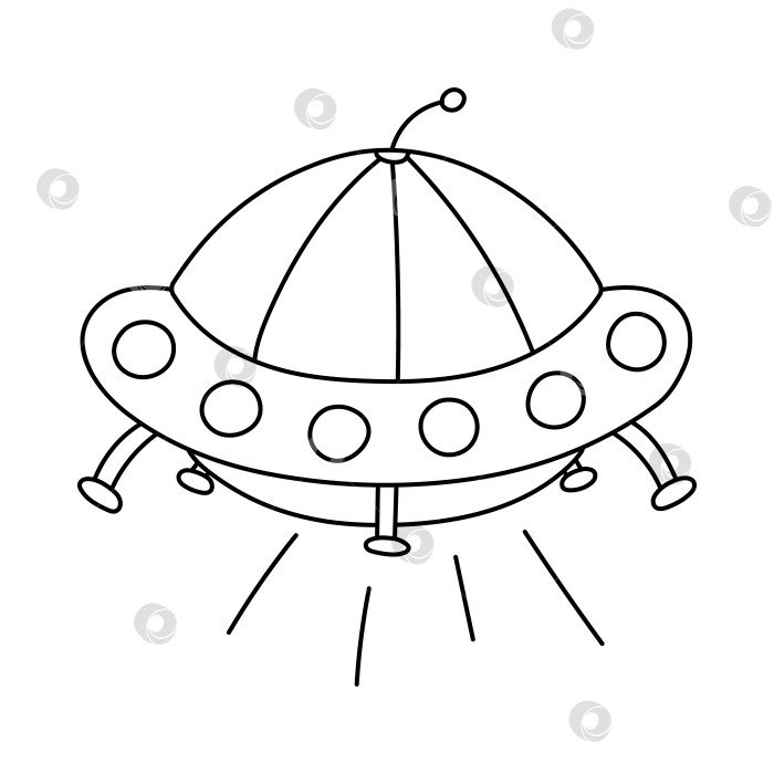 Скачать Симпатичный рисунок космического корабля НЛО со светом в стиле простой линейной графики. Летающая тарелка инопланетянина, внеземное существо для транспортировки и открытия космоса. Астрономический клипарт, выделенный на заднем плане. фотосток Ozero
