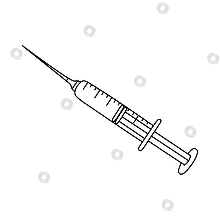 Скачать Симпатичный шприц с рисунками-каракулями для медицинских анализов, вакцинации и химических экспериментов. Лабораторный шприц для здравоохранения, профилактики и лечения заболеваний. Нарисованное от руки научное оборудование, выделенное на белом фоне фотосток Ozero