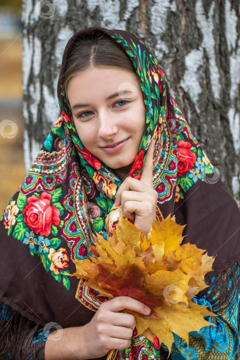 Скачать Русская красавица - молодая красивая женщина в традиционном головном платке фотосток Ozero