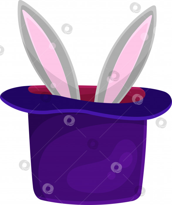 Скачать яркая векторная иллюстрация шляпы фокусника с кроликом, кроличьими ушками, цирковыми аксессуарами фотосток Ozero