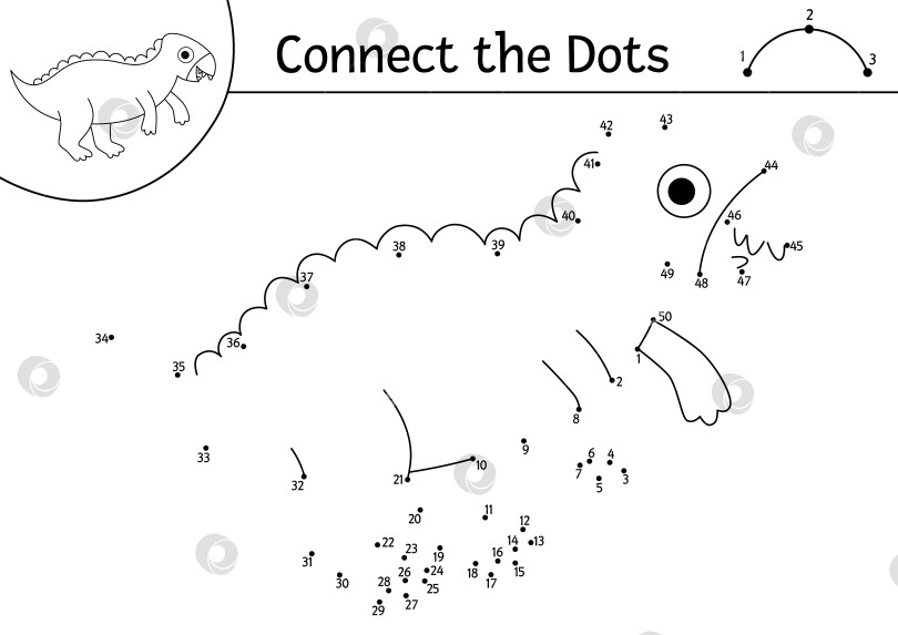 Скачать Векторная черно-белая игра от точки к точке и раскрашивание игуанодона. Игра-раскраска "Динозавр, соедини точки". Что соединяет точки на листе для печати. Головоломка с доисторическими линиями фотосток Ozero