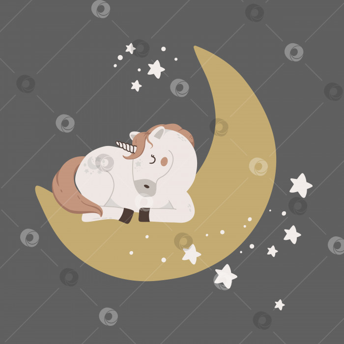 Скачать Спящий милый единорог с луной и звездами фотосток Ozero