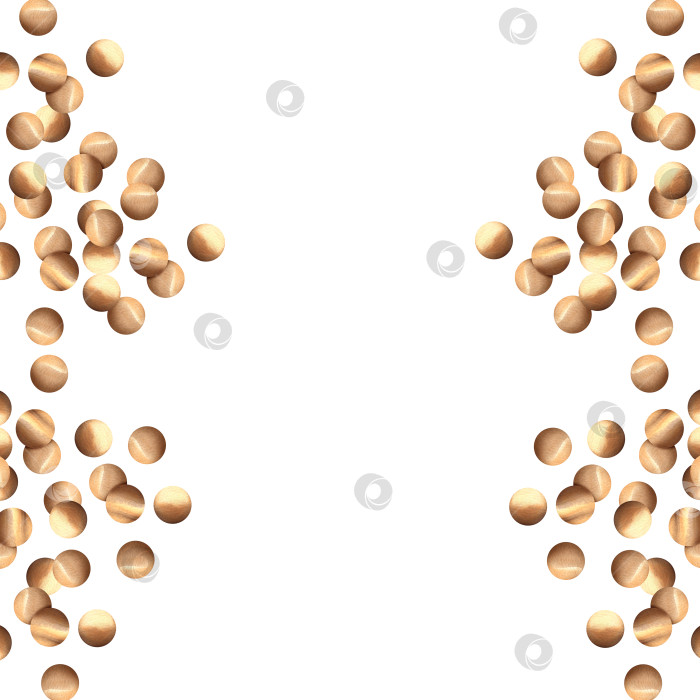 Скачать Золотое конфетти. Акварельная иллюстрация. Абстрактный светящийся точечный фон. Круглая форма с россыпью блесток. Для оформления новогодних открыток, шаблонов приглашений. Праздничная сверкающая кайма фотосток Ozero