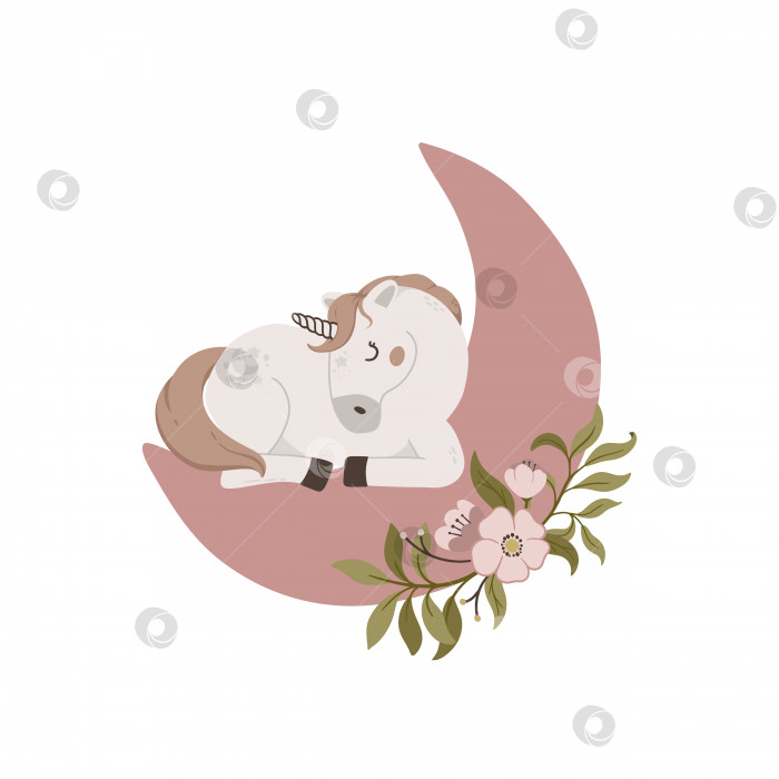 Скачать Симпатичный волшебный единорог спит на луне векторная иллюстрация фотосток Ozero