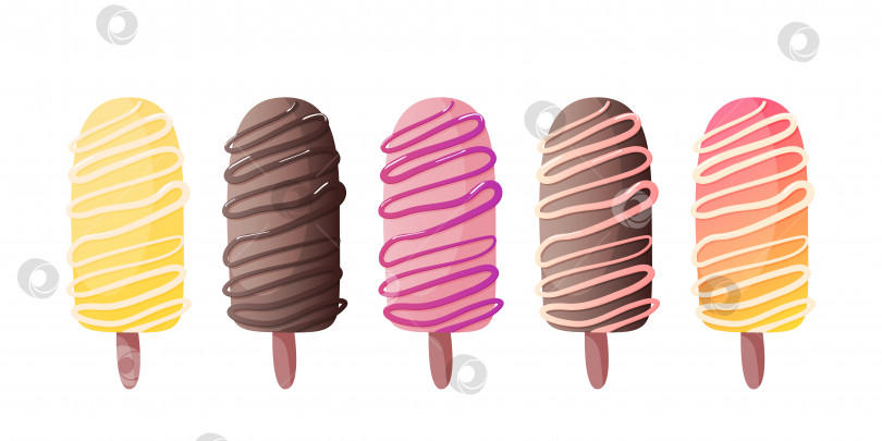 Скачать Набор разноцветного мороженого с подливкой на палочке. Изолированные объекты в векторе фотосток Ozero