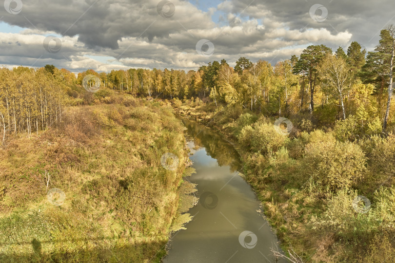 Скачать Сибирский осенний пейзаж с таежной рекой. фотосток Ozero