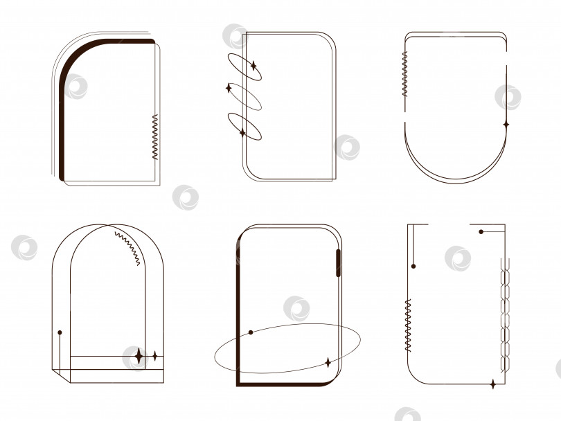 Скачать Набор геометрических рамок в модном стиле. Фигуры с искрами, зигзагами, кругами. Векторные иллюстрации для веб-дизайна, плакатов, социальных сетей и т.д. фотосток Ozero