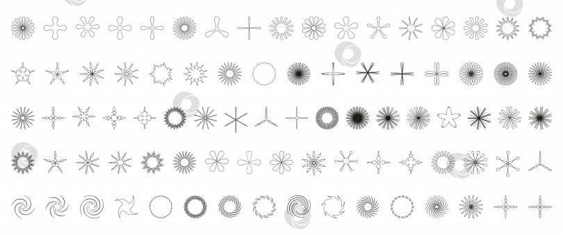 Скачать Простые минималистичные элементы контура, абстрактные брутальные геометрические формы. Базовая форма Y2K - фигура звезда, цветок, зерно, кристалл, завиток. Швейцарский набор примитивных элементов. Минимальный эстетический вектор постмодерна. фотосток Ozero