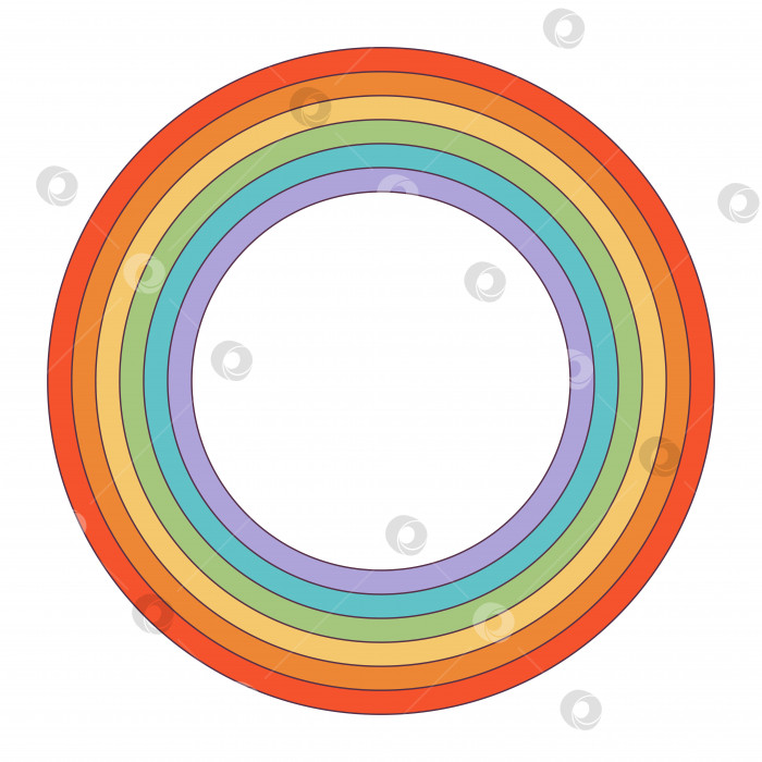 Скачать Ретро-заводной радужный хипстерский круг. Волна психоделических радуг хиппи. Элемент психоделического винтажного мультфильма - фанковая иллюстрация в стиле хиппи. Векторная плоская иллюстрация для баннера, листовки, приглашения. фотосток Ozero