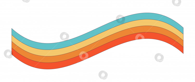 Скачать Ретро-заводная радужная хипстерская волна. Волна психоделических радуг хиппи. Элемент психоделического винтажного мультфильма - фанковая иллюстрация в стиле хиппи. Векторная плоская иллюстрация для баннера, листовки, приглашения. фотосток Ozero