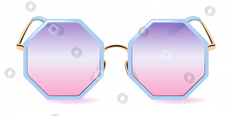 Скачать Модные восьмиугольные солнцезащитные очки с прозрачными градиентными линзами фиолетового и розового цветов. Вид спереди. Реалистичная векторная иллюстрация, изолированная на белом фоне фотосток Ozero