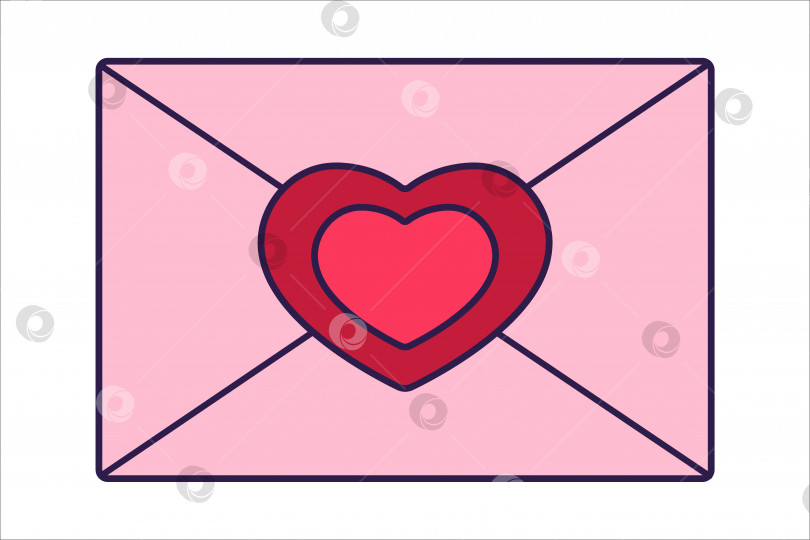 Скачать Ретро-поздравительный конверт с изображением значка Дня Святого Валентина с сердечками. Символ любви в модном стиле pop line art. Симпатичное письмо выполнено в нежно-розовом, красном и коралловом цветах. Векторная иллюстрация, выделенная на белом фоне. фотосток Ozero