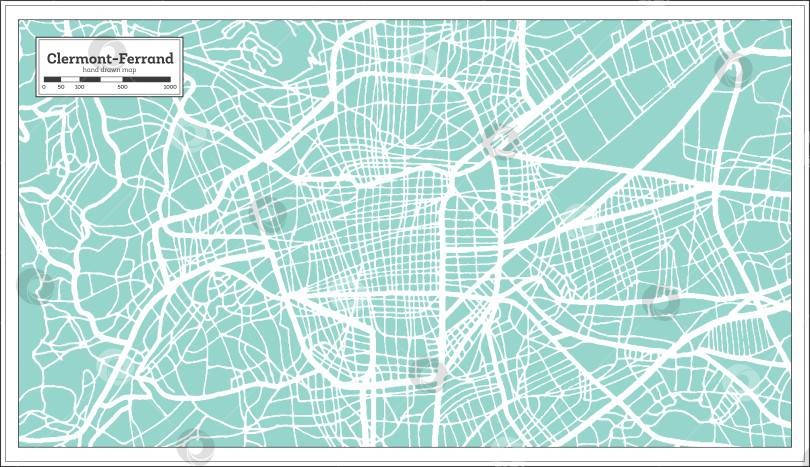 Скачать Карта города Клермон-Ферран, Франция, выполненная в ретро-стиле. Схематическая карта. фотосток Ozero