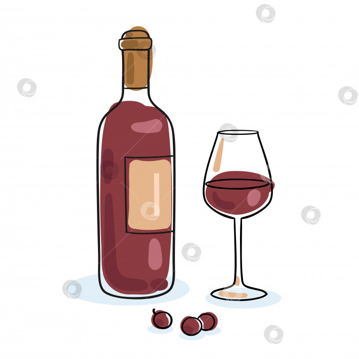 Скачать Бутылка красного вина и бокал для вина фотосток Ozero