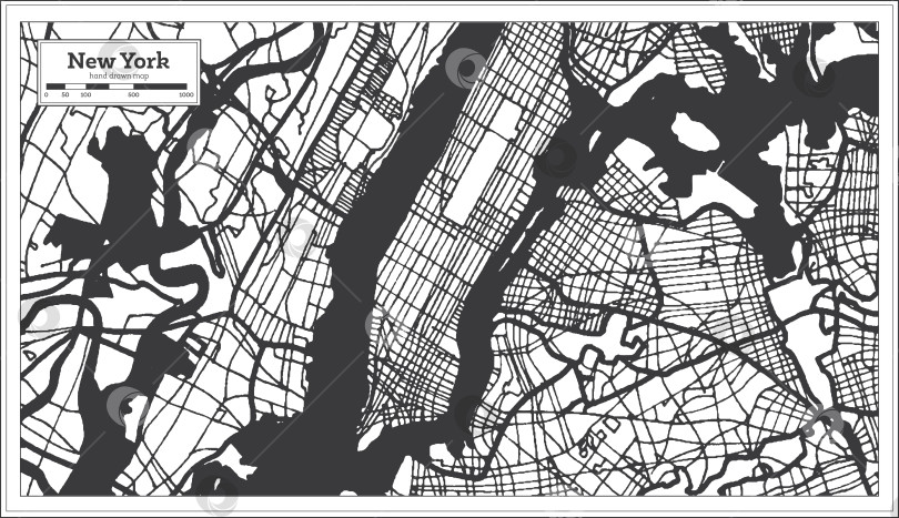 Скачать Карта города Нью-Йорк, США, выполненная в черно-белом цвете. фотосток Ozero