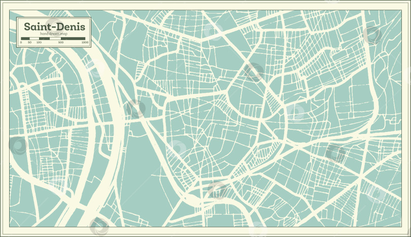 Скачать Карта города Сен-Дени, Франция, выполненная в ретро-стиле. Схематическая карта. фотосток Ozero