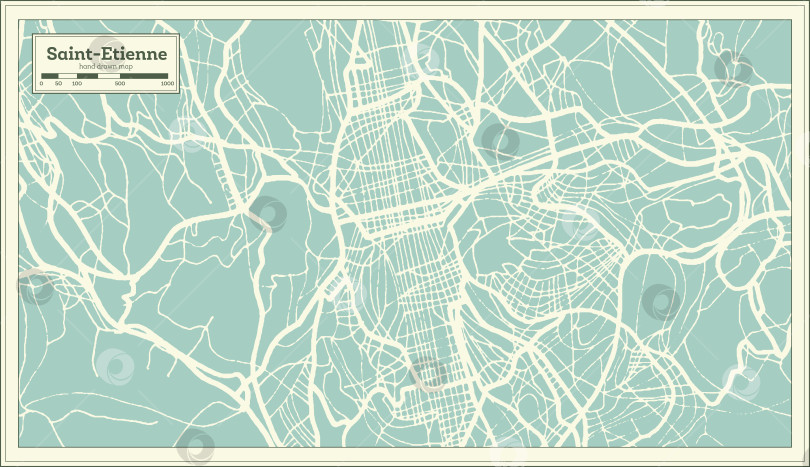 Скачать Карта города Сент-Этьен, Франция, выполненная в ретро-стиле. Схематическая карта. фотосток Ozero
