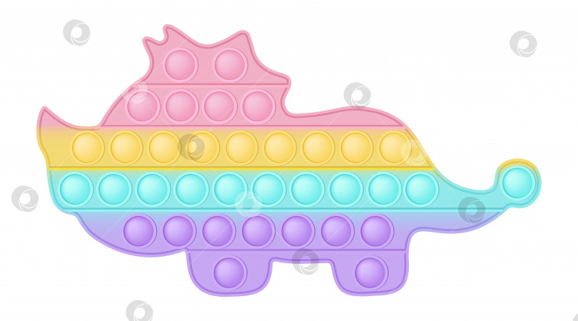 Скачать Фигурка динозавра Popit - модная силиконовая игрушка для непосед. Захватывающая игрушка-антистресс в пастельных тонах радуги. Пузырьковые развивающие игрушки pop it для детей. Векторная иллюстрация, выделенная на белом фоне. фотосток Ozero