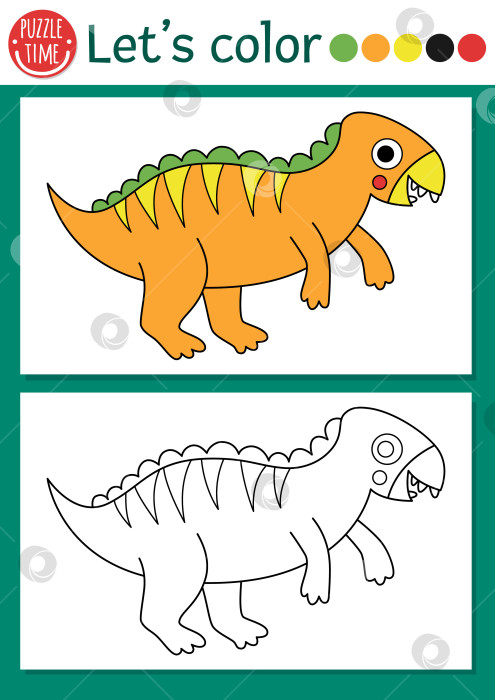 Скачать Раскраска динозавров для детей с изображением игуанодона. Векторная иллюстрация с доисторическими набросками. Простая книжка-раскраска для детей с цветным примером. Рабочий лист для печати "Навыки рисования" фотосток Ozero